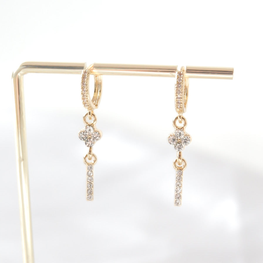 Clover Drop Huggie Hoop Earrings (Gold)