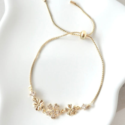 Petunia Floral Adjustable Bracelet (Gold)