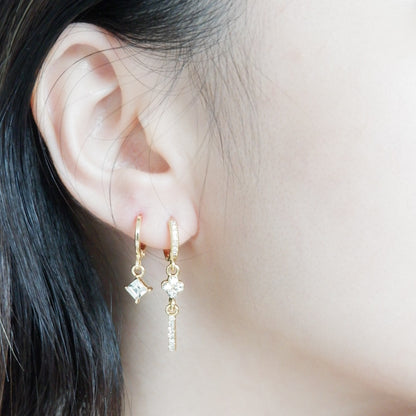 Clover Drop Huggie Hoop Earrings (Gold)