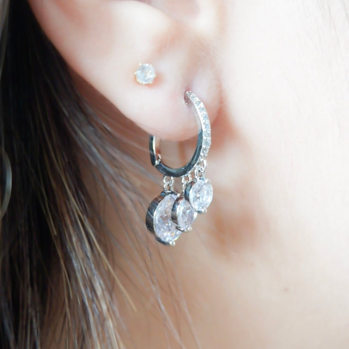 Shimmer Layered Huggie Earrings (Silver)