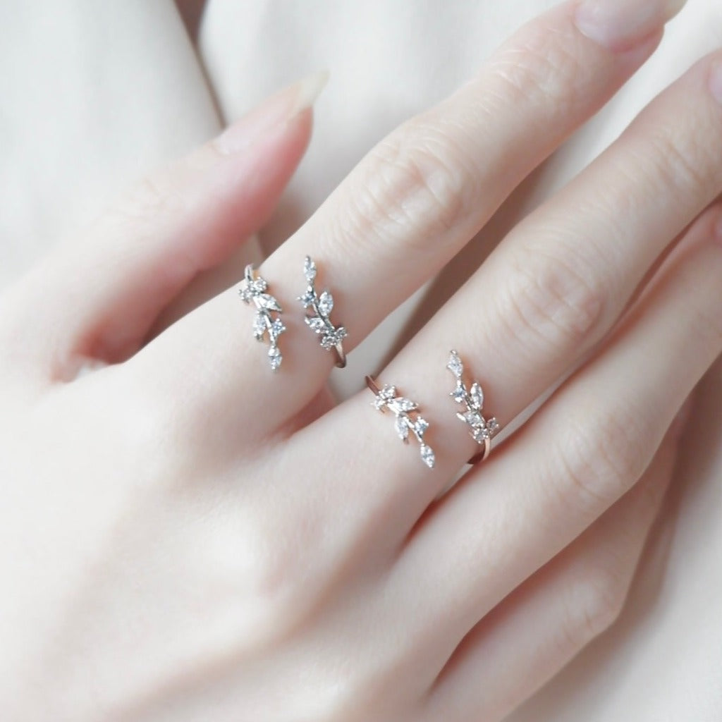 Willow Leaf Adjustable Ring (Rose Gold)