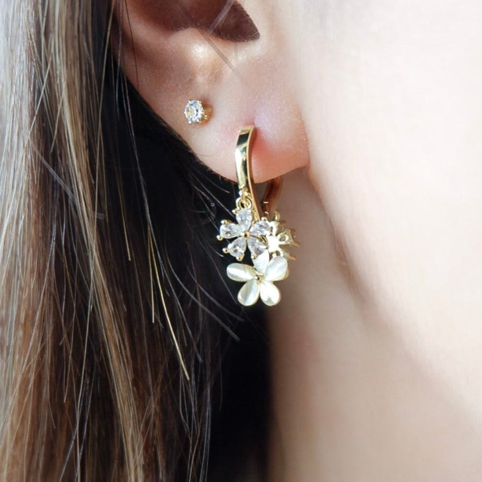 Blissful Floral Huggie Earrings (Gold)